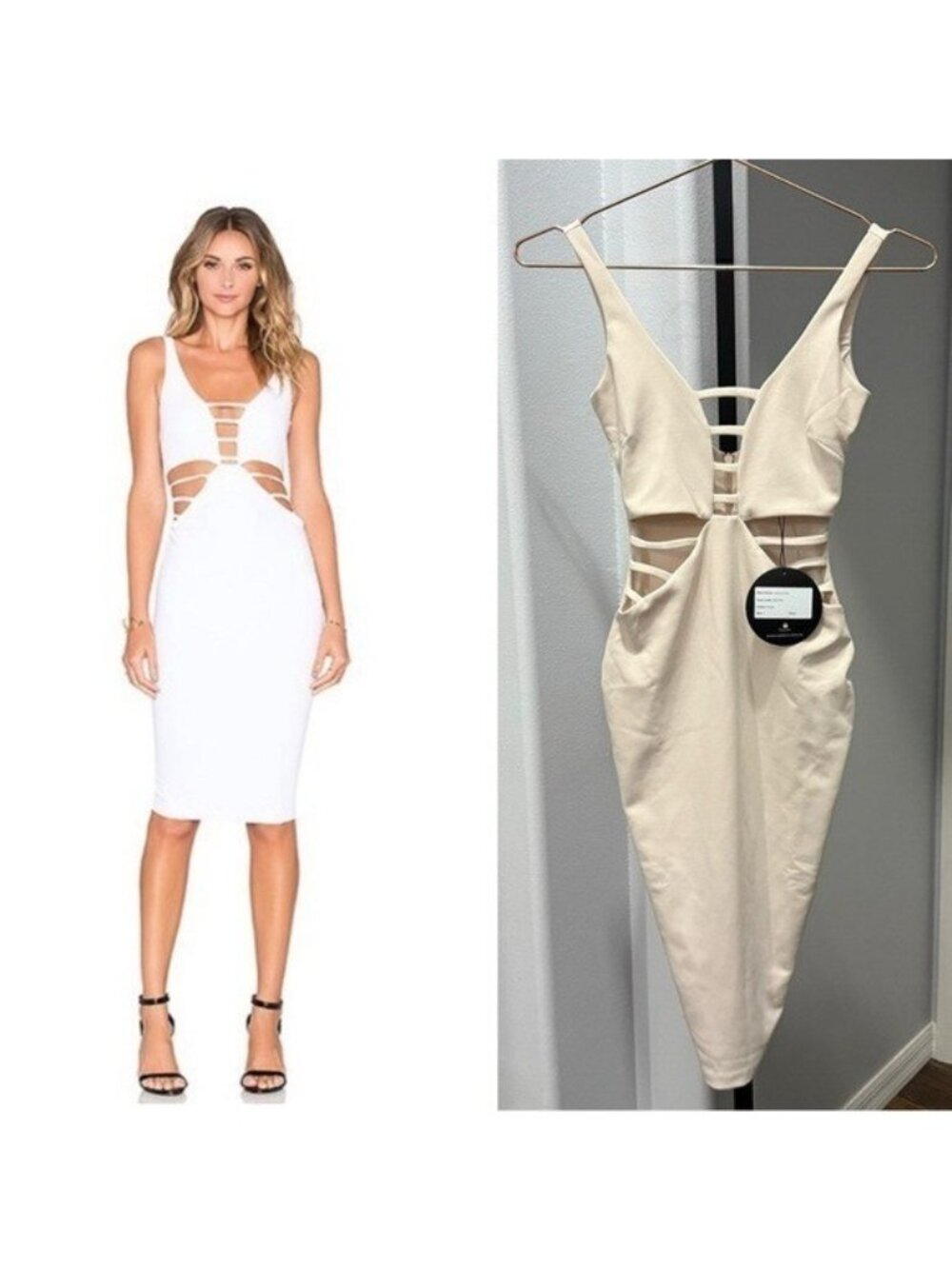 Nookie Adriana Dress Midi Size XS Nude Stretch Bodycon Cutout